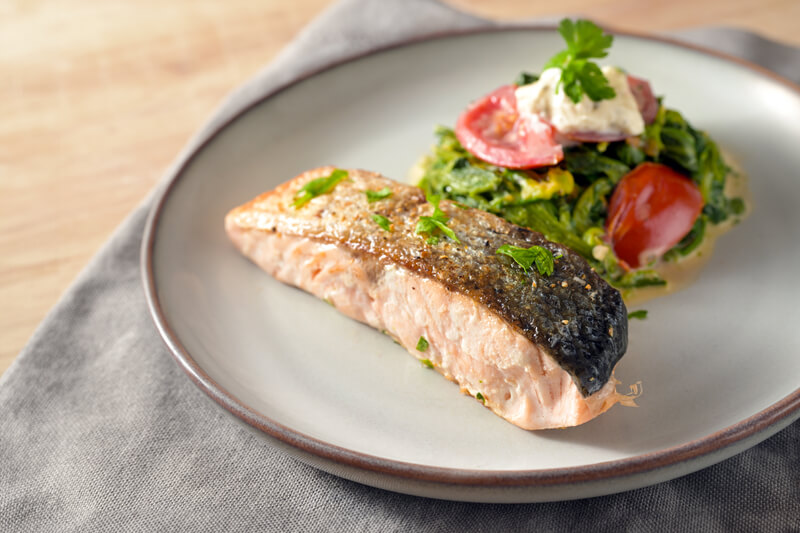 Healthy meal with seared salmon